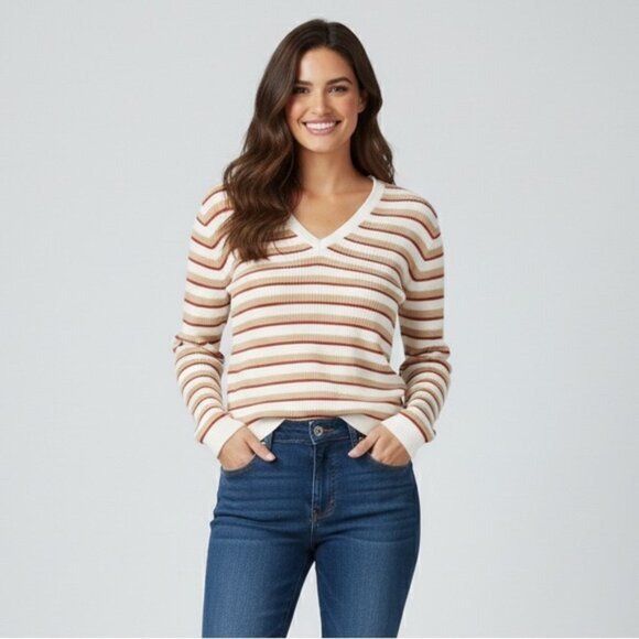 Tommy Hilfiger Women's Stripe Sweater V-neck Pullover Vintage 2000 Preppy Size M - Picture 1 of 16
